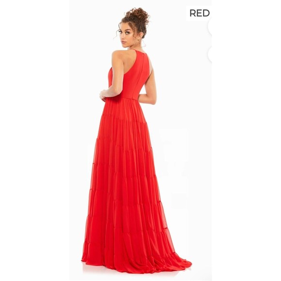New MAC DUGGAL 55281 Red Chiffon Ruffle Tiered A Line Gown Women's (6) $398 - Picture 3 of 15